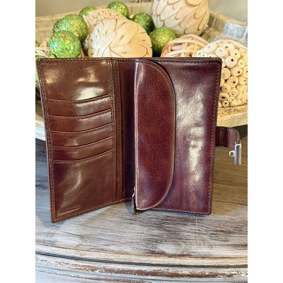 Ralph Lauren Collectors 100% Leather Card Check Wallet Zipper Whiskey Brown - Picture 2 of 16